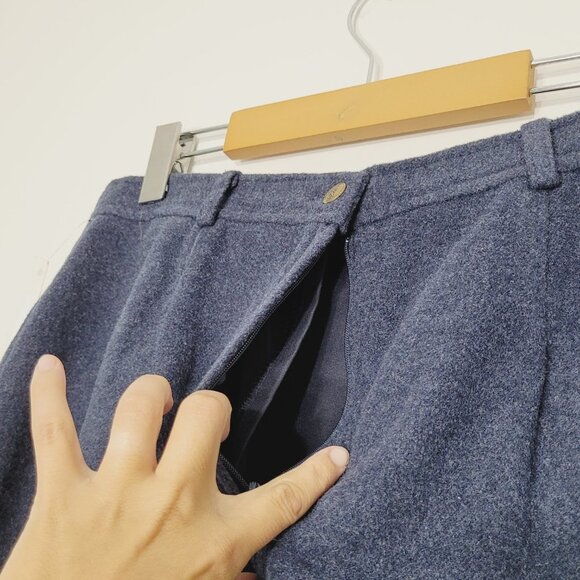 Vintage Moda Vero | Dark Blue Wool Blend A-Line Mini Skirt Faux Wrap Lined 13/14 - Picture 7 of 12